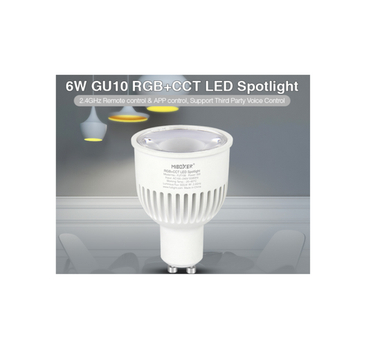MiLight GU10 RGBCCT 6W 100-240V FUT106 - High Lumen LED Chips, Smart LED Light Bulb, Spotlight Bulb for Colorful Ambiance