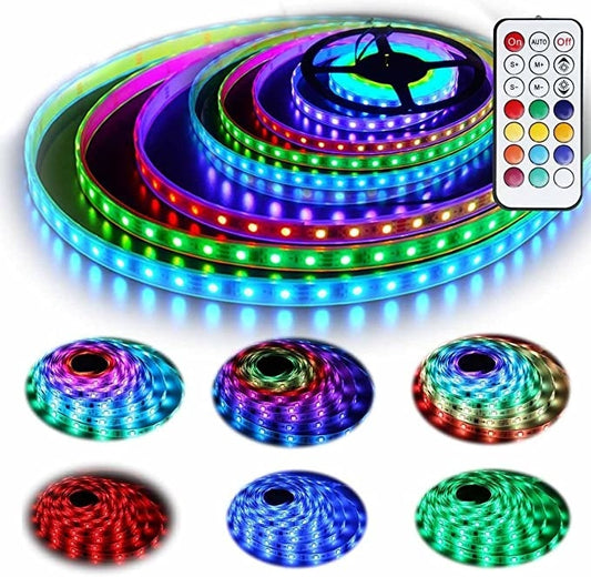 Enhance Your Space with RGB Color Changing LED Strip Pixel Series RGB 4.8W 12V IP20 - 16FT Length, Cuttable, Linkable - Complete Kit with Remote Controller and Power Adapter!