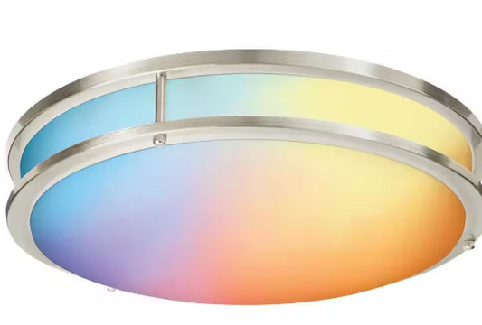 14'' Wifi Dual Brush Nickel Ring Panel Light Surface Mount Ceiling Fixture - Adjustable 25W RGB+CCT EBK Brilliance!