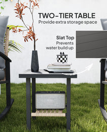 3 Pieces Bistro Set, Patio Wicker Furniture Set with Button Tufted Cushions, Rattan Rocking Chairs, Coffee Table, Gray