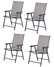 Set of 4 Outdoor Folding Chairs, Stackable Patio Dining Chairs with Armrests, Metal Frame, Gray