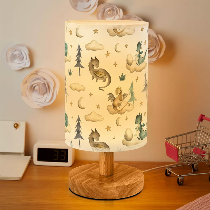 Cute Dragon Bedside Table Lamp for Bedroom with USB Port (White)