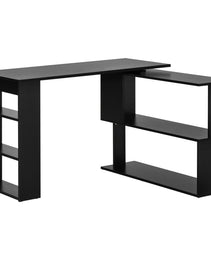 360° Rotating Home Office Desk L Shaped Corner Computer Desk with Storage Shelves, Writing Table Workstation, Black