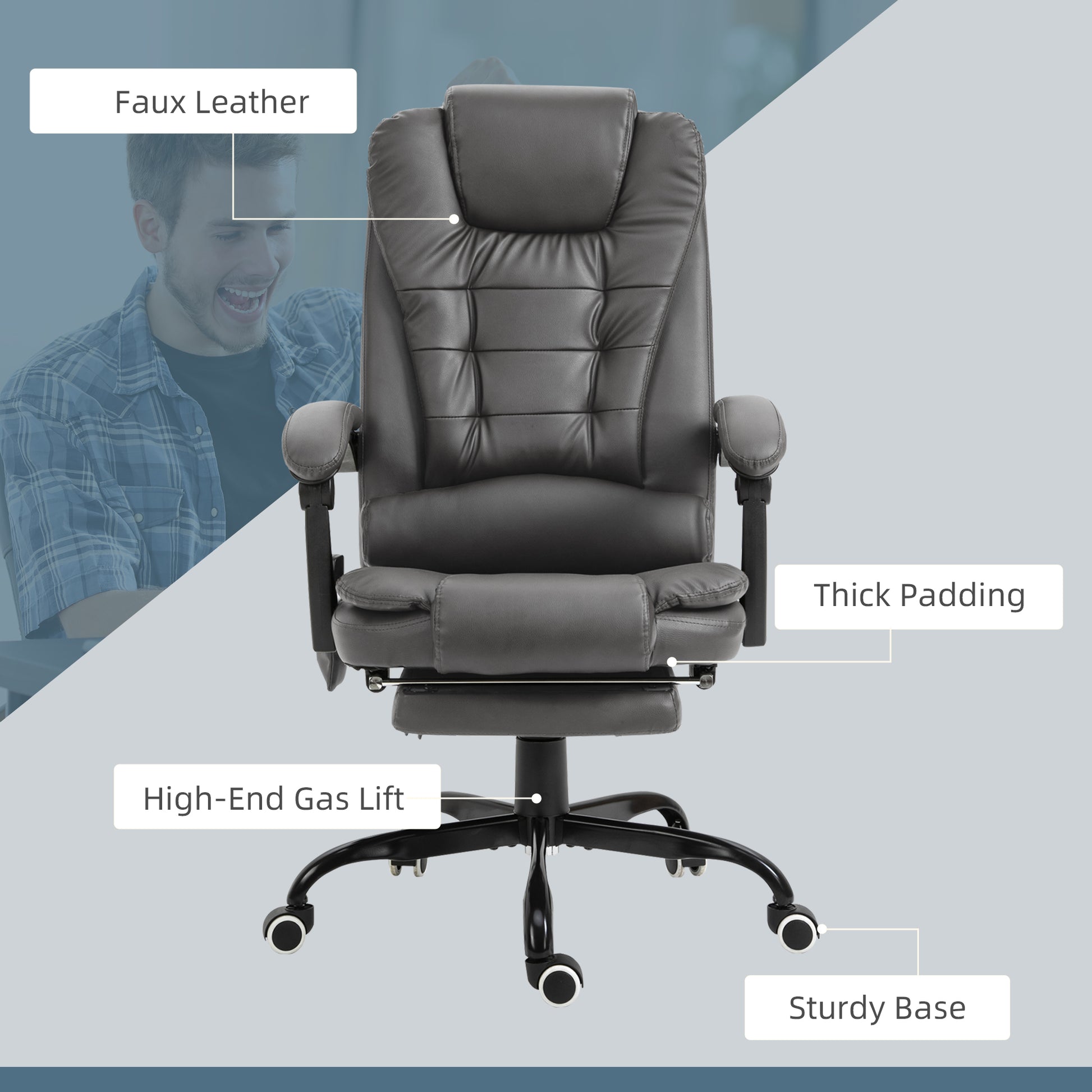 7-Point Vibrating Massage Office Chair High Back Massaging Office Desk Chair with Lumbar Support, Footrest, Gray