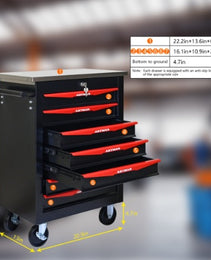 7 Drawers Multifunctional Tool Cart With Wheels,Metal Rolling Tool Cart Storage For Garage Workshop Warehouse Repair Shop--With Stainless Steel Roof- BLACK RED