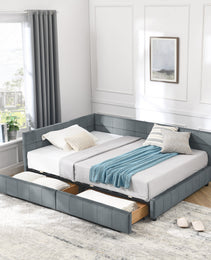 Full Size Storage Upholstered Tufted Bed Frame, Sofa Bed Frame With Comfortable Backrest And Armrests, Full Size Bed For Bedroom, Living Room,Velvet, GREY 80.5x59x29.5
