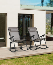 Outdoor Rocking Chair Set of 2, Patio Folding Lawn Rocker Set with Headrests for Yard, Patio, Deck, Backyard, Gray