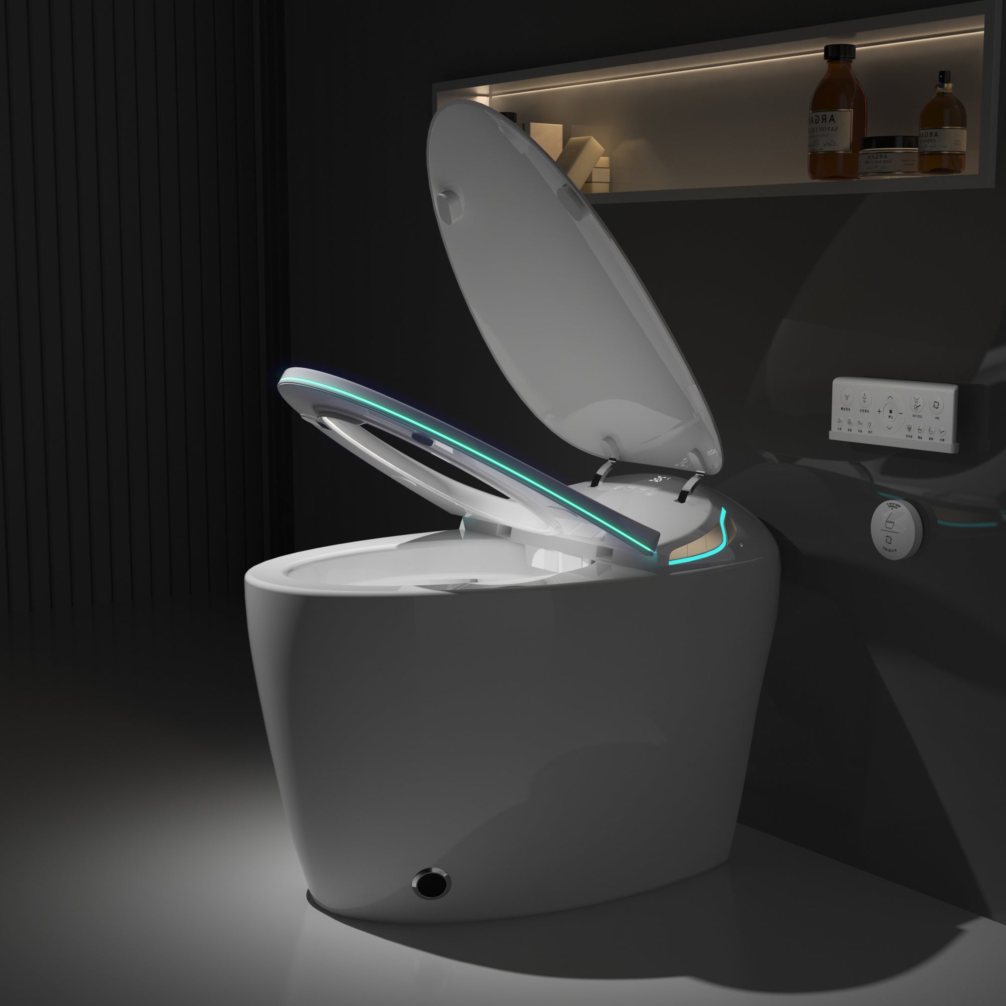 Unique Smart Toilet with Built-In Bidet – One-Piece Intelligent Toilet with Auto Open/Close Seat, Foot Sensor, Warm Water & Dryer (White)