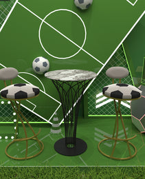 Football Print Bar Stools Set Of 2 Upholstered Counter Height Barstool For Kitchen Island S-shaped Velvet Metal Dining Chairs Gold Frame  Creamy White Back