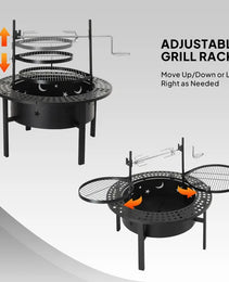33 Inch Outdoor Fire Pit With 2 Cooking Grills, Wood Burning Firepit With Removable Swivel Grill, For Deck Bonfire Patio Picnic, Black