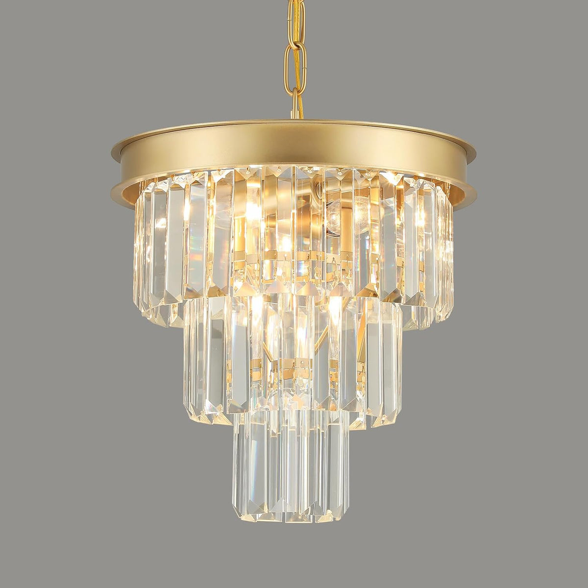 Gold Crystal Chandeliers for Dining Room，4-Lights D12 Inch