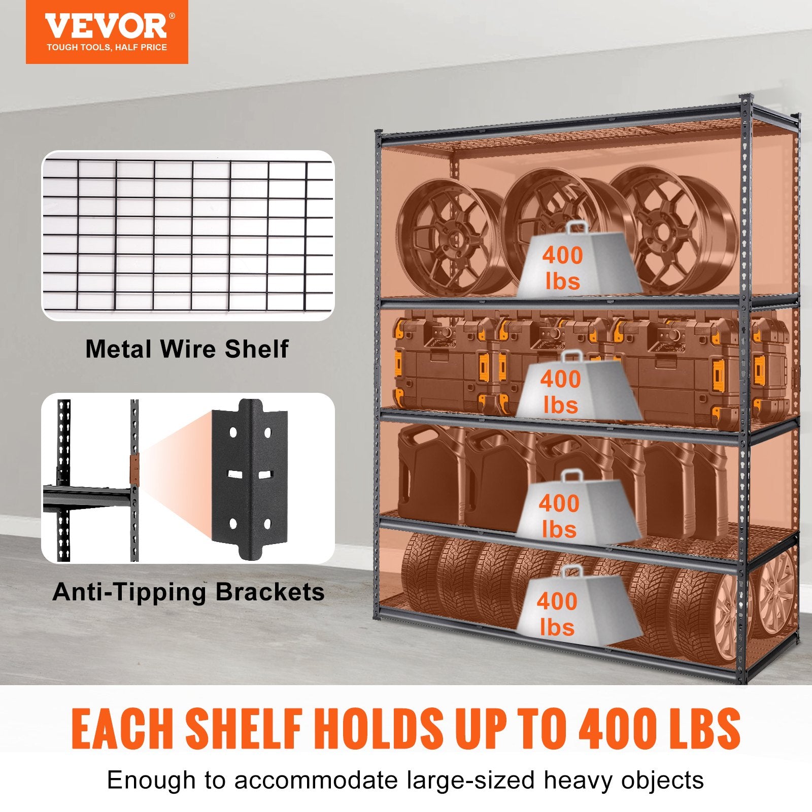 Storage Shelving Unit, 5-Tier Adjustable, 2000 Lbs Capacity, Heavy Duty Garage Shelves Metal Organizer Wire Rack, Black, For Kitchen Pantry Basement Bathroom Laundry Closet