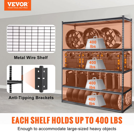 Storage Shelving Unit, 5-Tier Adjustable, 2000 Lbs Capacity, Heavy Duty Garage Shelves Metal Organizer Wire Rack, Black, For Kitchen Pantry Basement Bathroom Laundry Closet