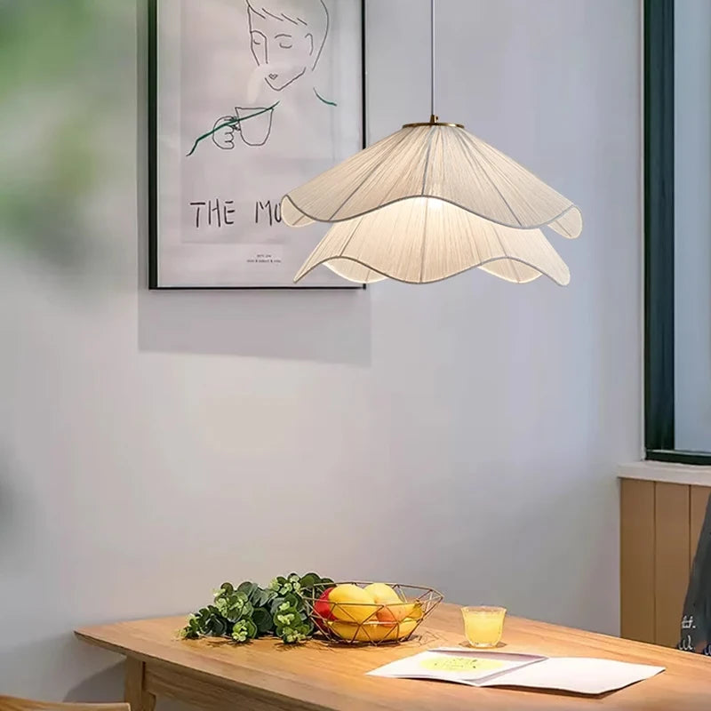 Fabric Minimalist Wabi Sabi Creamy Wind Nordic Chandelier Living Dining Room Bedroom Pendant Lights Home Hanging Lamp Fixture