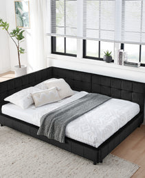Full Size Upholstered Tufted  Bed Frame, Sofa Bed Frame With Comfortable Backrest And Armrests, Full Size Bed For Bedroom, Living Room,Velvet, Black 80.5x59x30.5