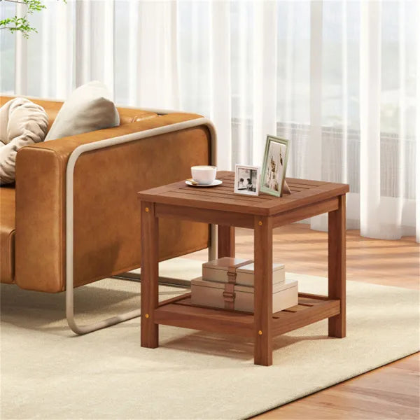 Versatile 2-Tier Wooden Side Table, Easy Assembly Nightstand For Garden Living Room Poolside