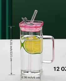 1 Pcs Blue Glass Straw Cup, 6 Colors Square Glass Cup With Straw And Lid, High Borosilicate Glass Cup, Milk Cup, Juice Cup, Cold Drink Cup, Coffee Cup, Tea Cup, Office Cup, Gift Cup