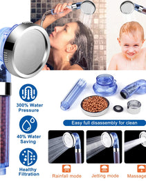 Ionic Filtration Shower Head High Pressure 3 Mode Stone Water Saving Bath Handheld Shower