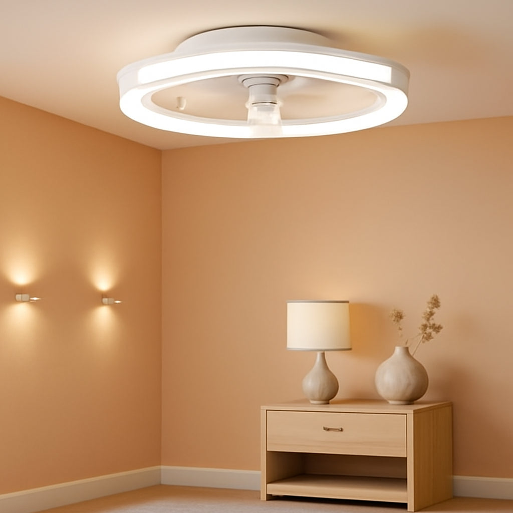 20 Inch White Ceiling Fan With Remote Control  LED Lighting