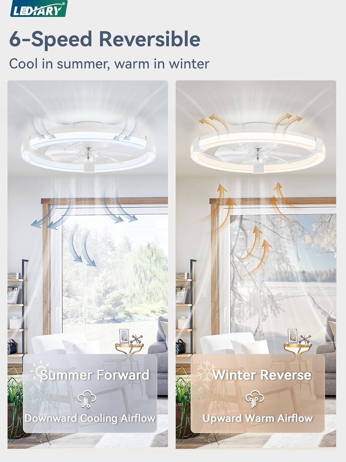 20 Inch White Ceiling Fan With Remote Control  LED Lighting