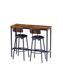 Bar Table Set With 2 Bar Stools PU Soft Seat With Backrest, Rustic Brown