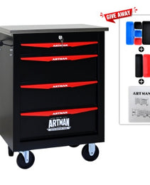 4 Drawers Multifunctional Tool Cart With Wheels,Metal Rolling Tool Cart Storage For Garage Workshop Warehouse Repair Shop--With Stainless Steel Roof- BLACK RED