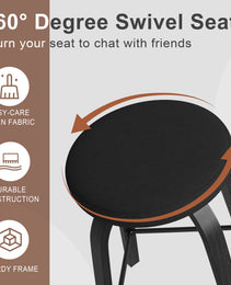 Swivel Bar Stools Set Of 2, Bar Height Backless 30 Bar Stool, Fabric Upholstered Seat, Sturdy Wood Legs And Metal Footrest, Mid-Century Modern Island Stools For Home Bars, Restaurants, All-black