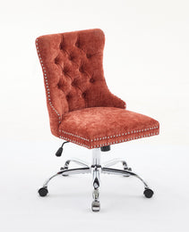 A&A Furniture Office Chair,Modern Chenille Upholstered Tufted Button Home Office Chair With Chrome Metal Base,Adjustable Desk Chair Swivel Office Chair Orange