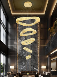 Large Modern Chandelier 5 Ring Chandeliers for High Ceiling Dimmable Black Chandelier High Ceiling Foyer Chandeliers for Living Room Dining Room Staircase