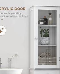 Slim Bathroom Storage Cabinet, Tall Bathroom Cabinet, Narrow Linen Tower with Acrylic Door, Drawer and Shelves, White