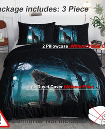 Moon Wolf Bedding Green Watercolor Forest Wolf Landscape Duvet Cover Sets 3 Pieces Wild Animal Bedding Set Twin Full Queen King Size