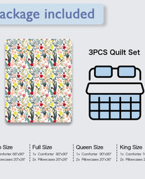Floral Quilt 3 Pieces Microfiber Quilt Sets Lightweight Bedspreads Botanical Coverlets Quilt Bedding Set All Season Quilts