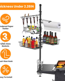 1Pc Griddle Caddy With Paper Towel Holder Hook Baskets BBQ Accessories Storage Rack Vertical Standing BBQ Organizer Grill Utensil Storage Fit For Blackstone Griddle