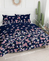 3pc Dark Blue Floral Bedding Comforter Set Including 1 Comforter Set And 2 Pillowcases Suitable For All Seasons