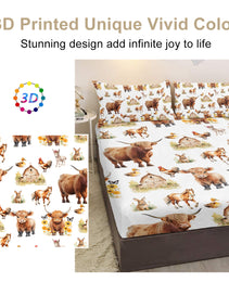3pcs Little Cow And Duck Pet Theme Children's Fun Style Minimalist Comfort Series Bed Sheet And Two Pillowcases Bedding For All Seasons Use