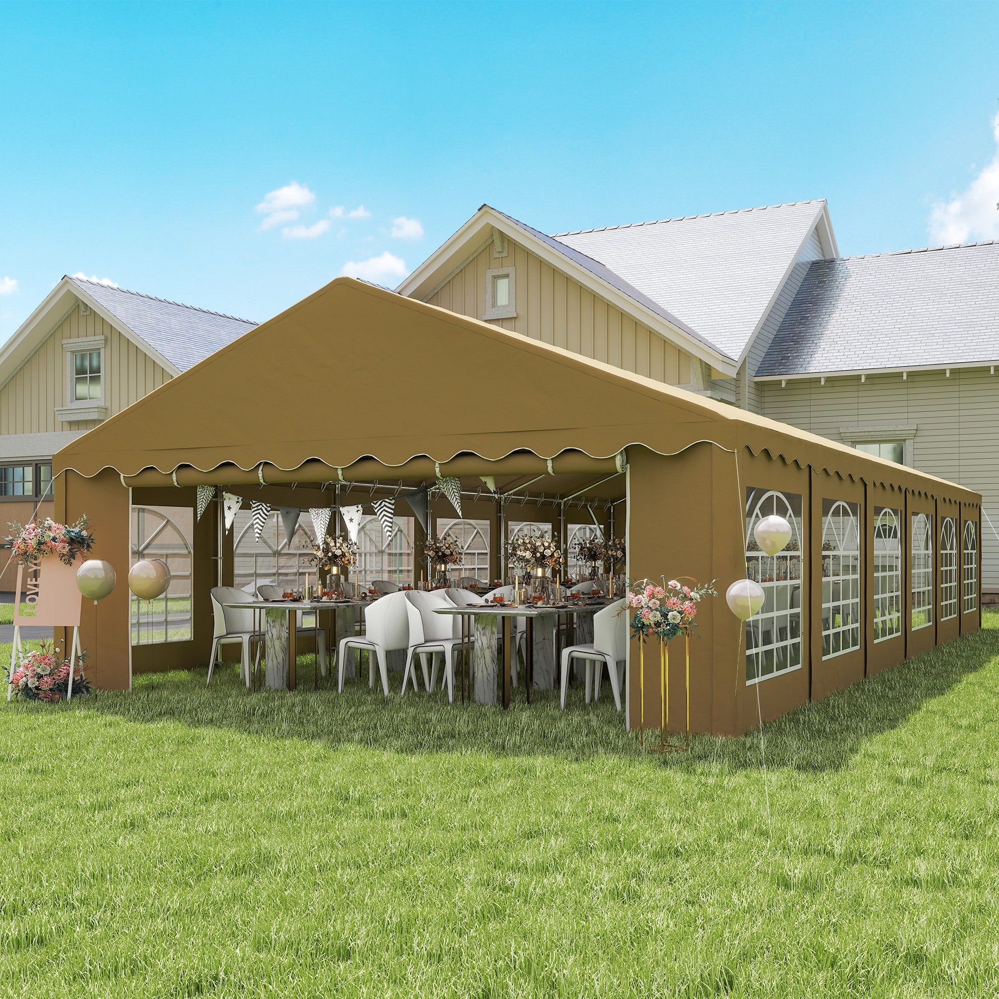 20’ x 40’ Party Tent, Outdoor Canopy Tent with Removable Sidewalls, 12 Windows for Parties, Wedding, Events, BBQ, Brown