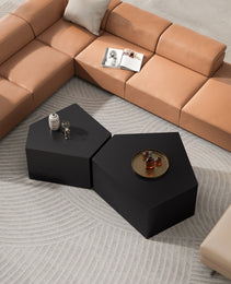Irregular Pentagon Nesting Coffee Table Set, Geometric Coffee Table Set, Side Table Set, Cocktail Table Set, Center Table Set For Living Room, Bedroom, Black Set Of 2 Pieces