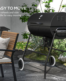 Barrel Charcoal BBQ Grill, Barbecue with 420 sq.in. Cooking Area, Wheels, Ash Catcher, Black