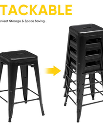24 Inches Metal Bar Stools Set Of 4, Backless Counter Height Bar Stools For Kitchen, Outdoor Stackable Stools --No Assembly Required