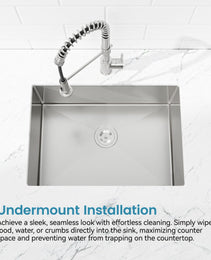 Stainless Steel Kitchen Sink, Single Bowl, Undermount Handmade Sink In Brushed Nickel, With US Standard Drain And Hook, LS-SSBR06