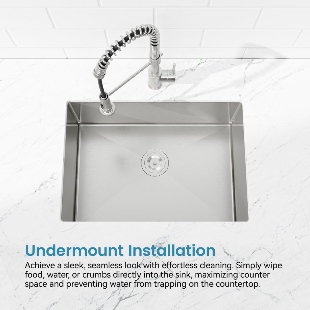 Stainless Steel Kitchen Sink, Single Bowl, Undermount Handmade Sink In Brushed Nickel, With US Standard Drain And Hook, LS-SSBR06