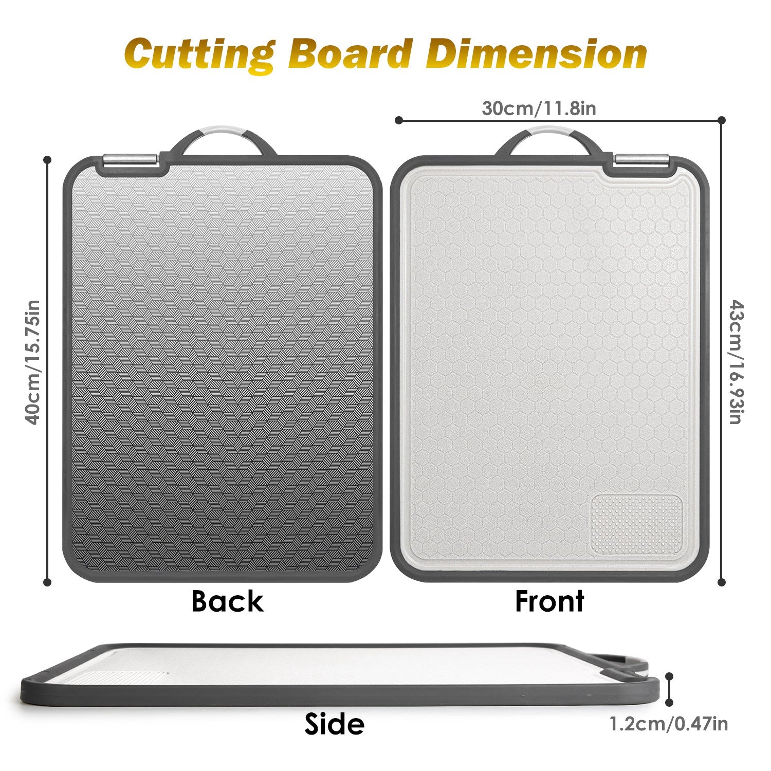 2Pcs Double-Sided Stainless Steel & PP Cutting Board Set – Non-Slip Kitchen Chopping Board with Knife Sharpener & Grinding Zone