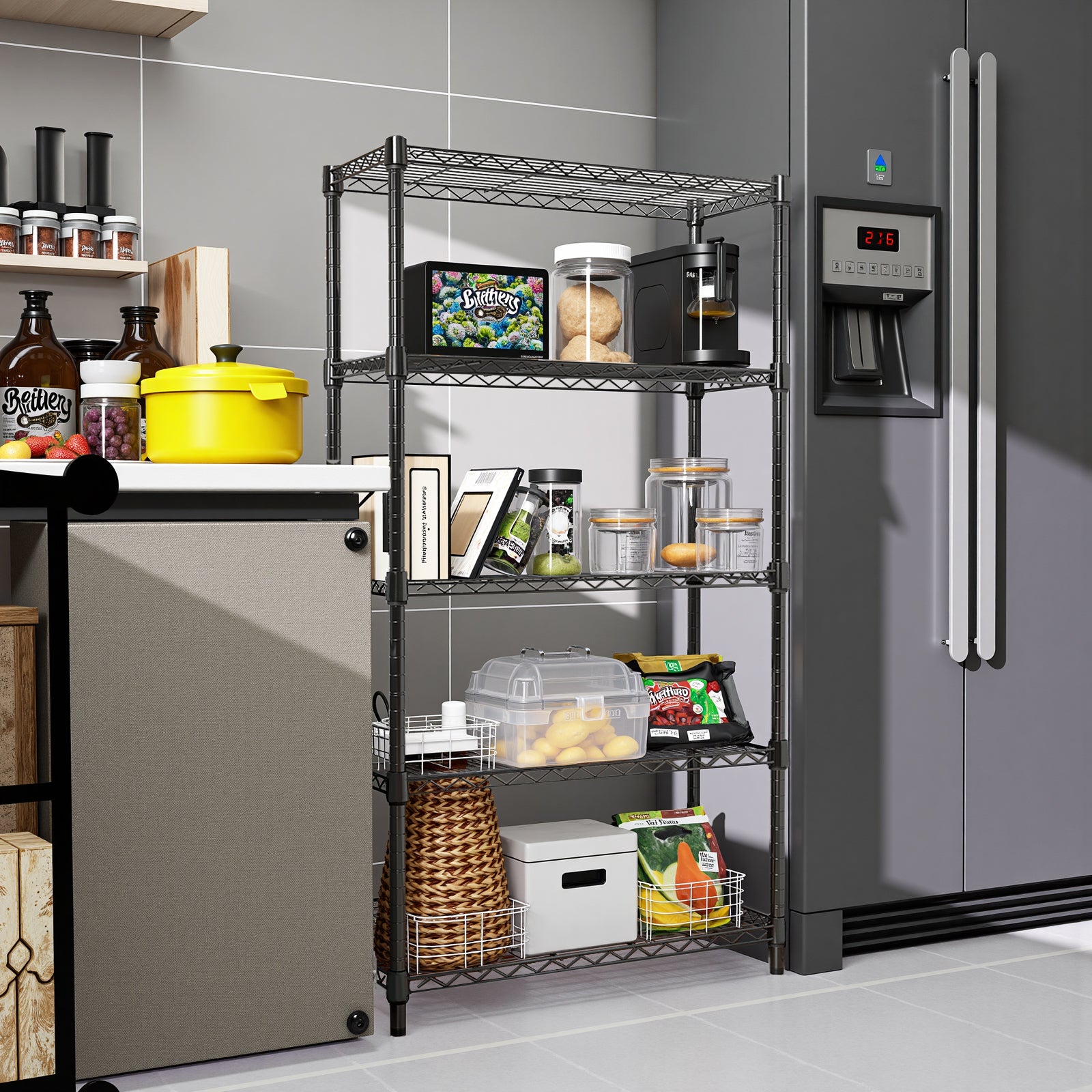 1250 Lbs Steel Heavy Duty 5-Tier Utility Shelving Unit Steel Organizer Wire Rack For Home,Kitchen,Office,Black  13.8  D X 23.6  W X 62.4  H