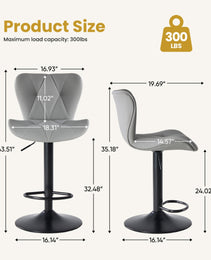 Modern Bar Stools Set Of 2, Adjustable Faux Leather Upholstered Swivel Bar Stools