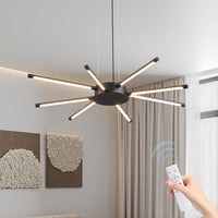 35.43 Inches Modern Sputnik Chandelier 8 Light Dining Room Light Fixture LED Dimmable Pendant Light with Remote Control Black Chandeliers for Living Room Kitchen Bedroom