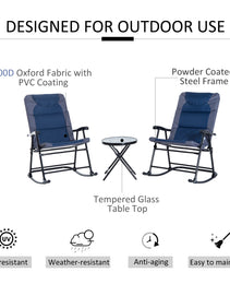 3 Piece Blue Rocking Bistro Set  Patio Chairs   Glass Coffee Table