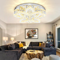 Dia 24" Modern Crystal Chandeliers Silver Chandelier LED Flush Mount Ceiling Light for Living Room Dining Room Bedroom Foyer Entryway LED Dimmable 2700-6000K