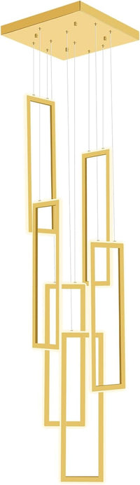 6 Rings Rectangle Chandelier Foyer High Ceiling Chandelier Contemporary Large Led Gold Ring Chandelier for Staircase Villa