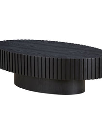 Modern Handcraft Drum Coffee Table Length 43.7 Inch Ellipse Coffee Table For Living Room,Oval Small Coffee Table With Sturdy Pedestal,Black MDF