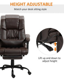 Massage Office Chair With 6 Vibrating Points, High Back Reclining Office Chair With Footrest And Remote, Brown